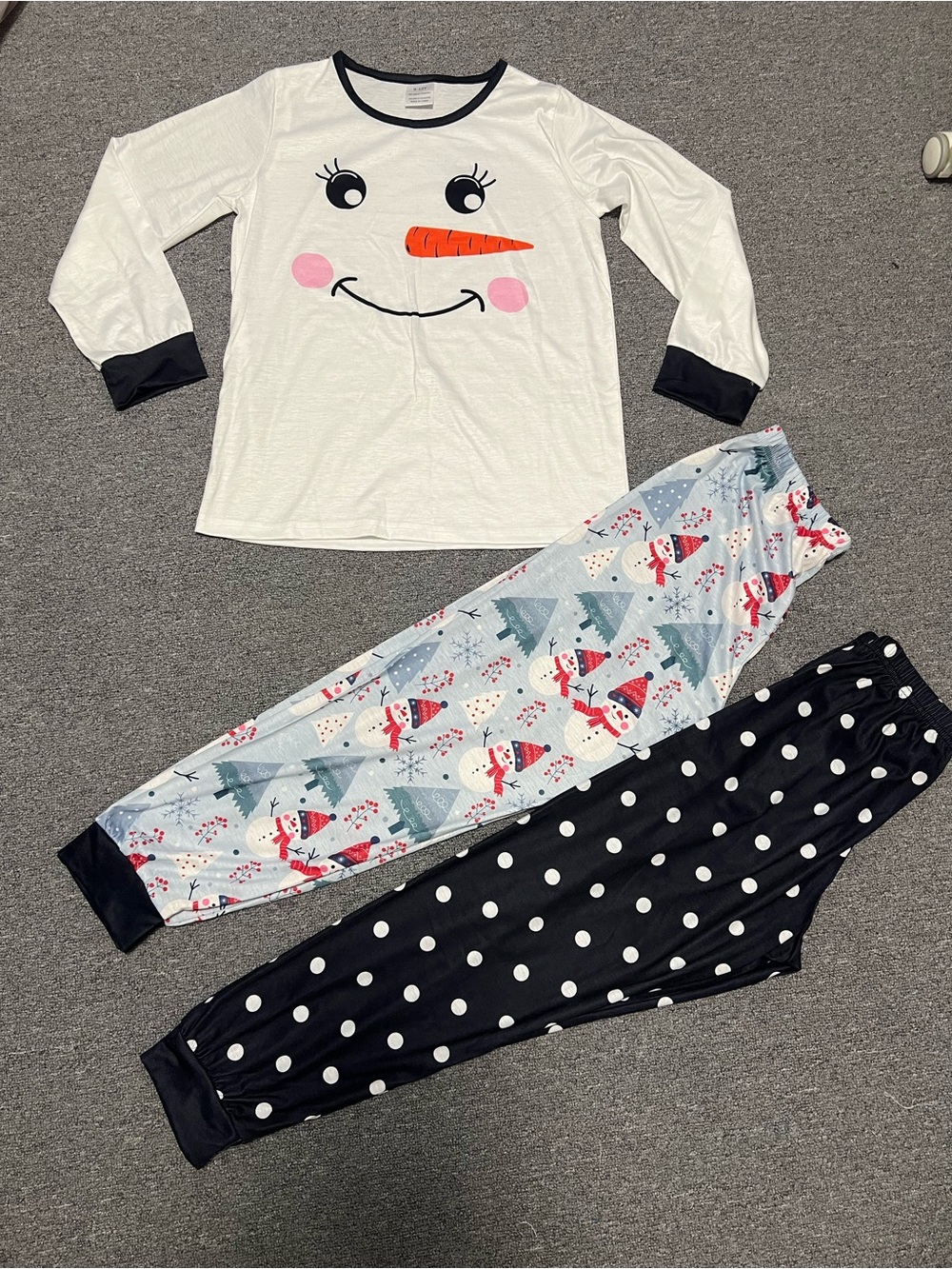 Kids White Snowman Face Pajama Top with 2 pants 3pc 9-10T